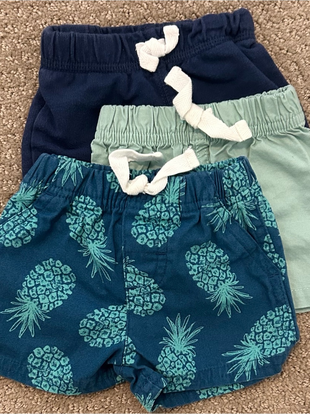 3-Pack Boys Newborn Navy, Teal & Mint Pineapple Shorts